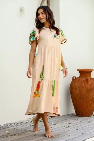 101396 Lined Embroidered Trim Dress